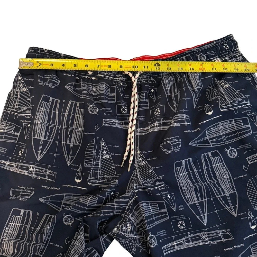 Lands End Men's Navy Sailing Blueprint Swim Trunks Size‎ XL
